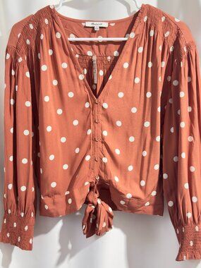 Madewell Tie-Front Top in Dot *Weathered Brick* NWT! Size 6